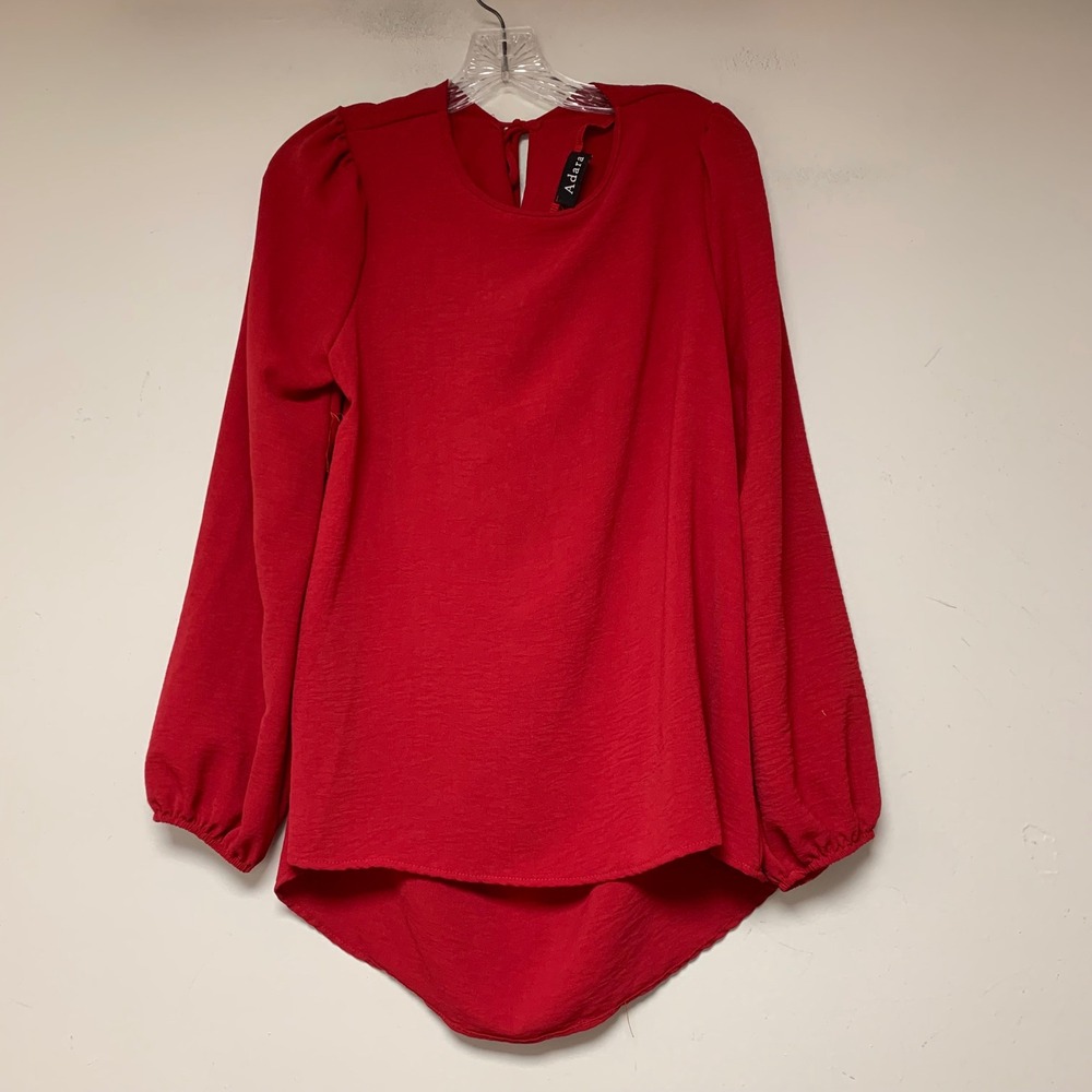 Adara Blouse Womens Small‎ Red Excellent Cowl Back High Low Bishop Sleeve AD5948